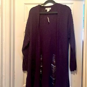 Planet Gold Gothic grape distressed cardigan sweater 2x purple worn once